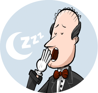 The Beddy Butler mascot, a yawning butler