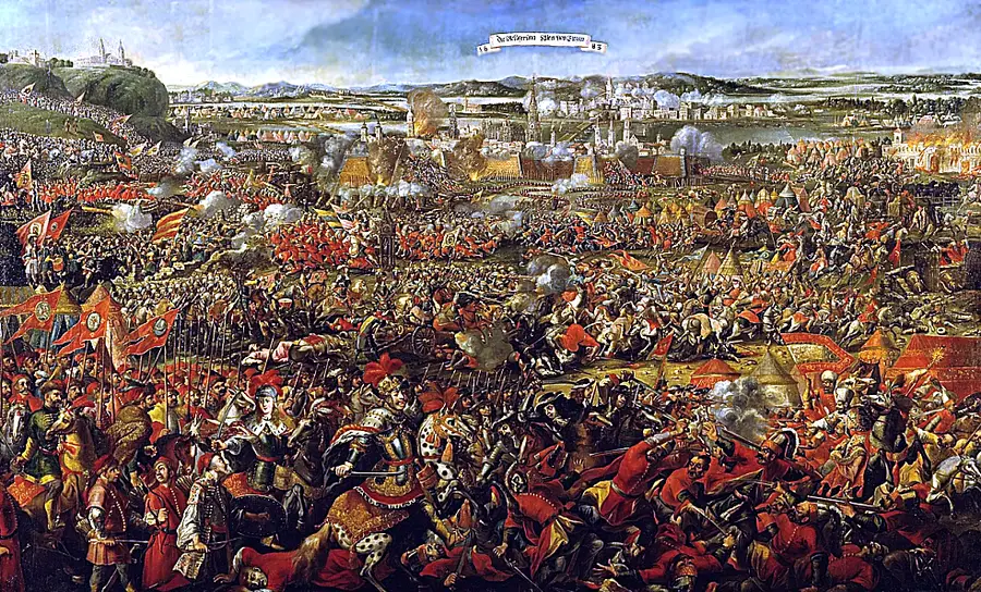 Painting of the Battle of Vienna, 1683: armies clashing before the besieged city